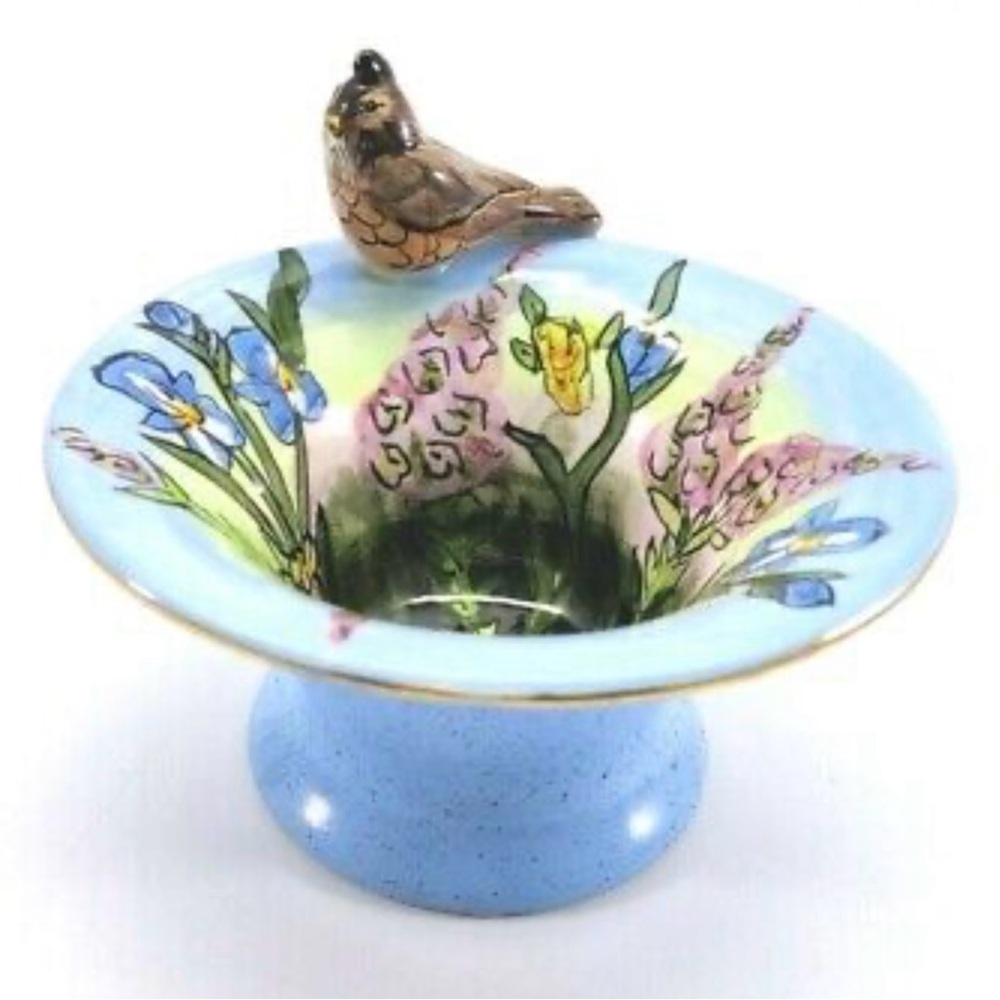 Blue Sky Collection Robins Song Ceramic Birdbath Tea Light Candle Holders (2)